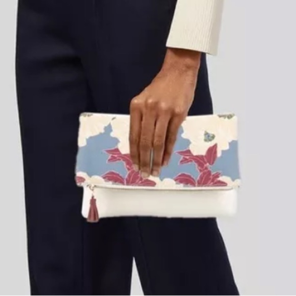 Rachel Pally Anthropologie Floral Cream Clutch Bag Reversible NEW